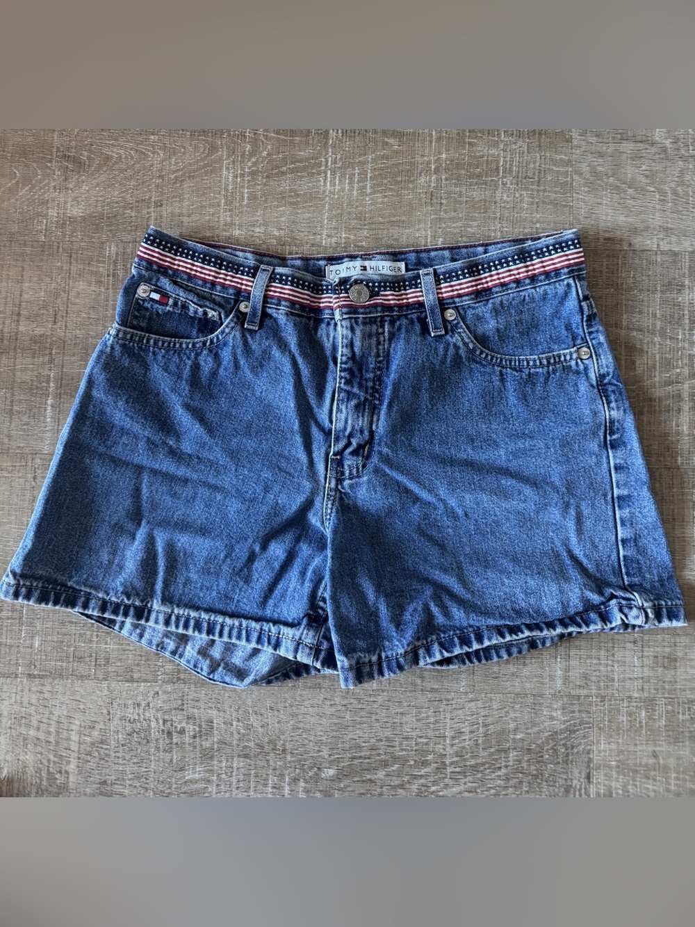 Tommy Hilfiger Vintage Denim Shorts with Americana Flag Waistband | Women's